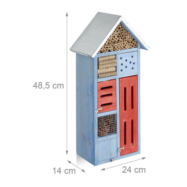 Insectenhotel blauw met metalen dak