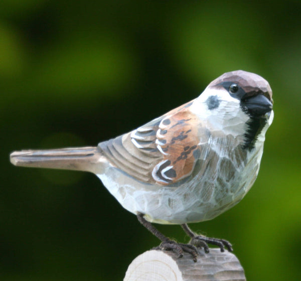 Vogelbeeldje Ringmus – Handgesneden Houten Decoratievogel | DecoBird Wildlife Garden