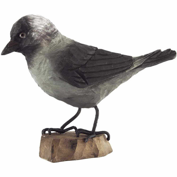 Houten Vogelbeeldje Kauw - Handgesneden Decoratief Vogeltje | DecoBird