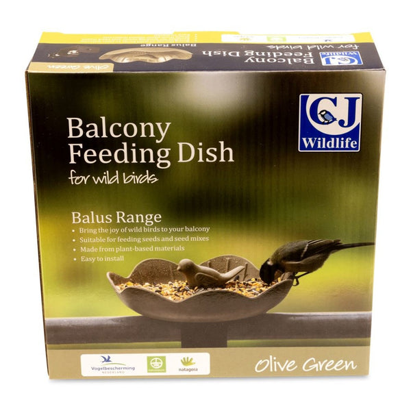 Balkon Voederschaal Balus (olijfgroen) – Compacte voederschaal met klem voor balkons