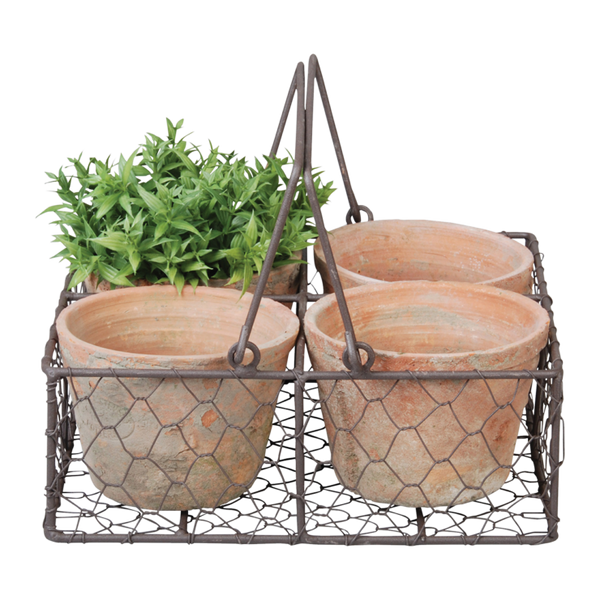 4 bocaux dans panier métallique/poignée