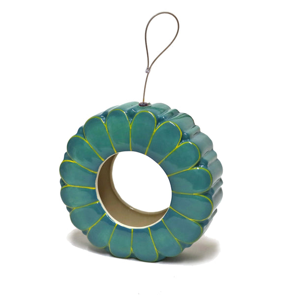 Mangeoire à oiseaux suspendue en céramique Motif marguerites africaines