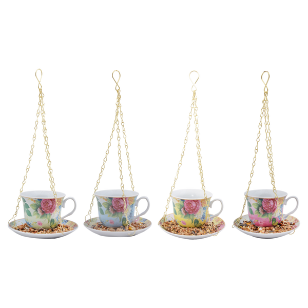 Mangeoire à oiseaux tasse à thé rose