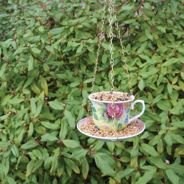 Mangeoire à oiseaux tasse à thé rose