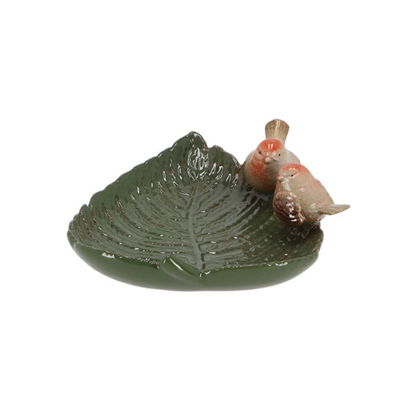 Oiseaux en céramique Birdbath sur feuille