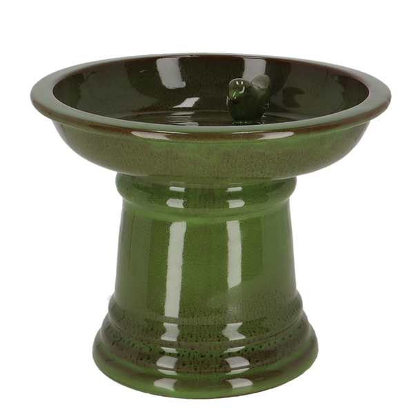 Vogelbad keramiek op voet groen S