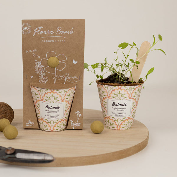 Grow kit "Bedankt" met Tuin- en Keukenkruiden Mix Zaadbommetje