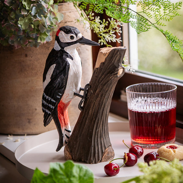 Vogelbeeldje Grote Bonte Specht – Handgesneden Houten Decoratievogel | DecoBird Wildlife Garden