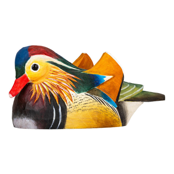 DecoBird Mandarijneend – handgesneden houten vogel 22,5 cm