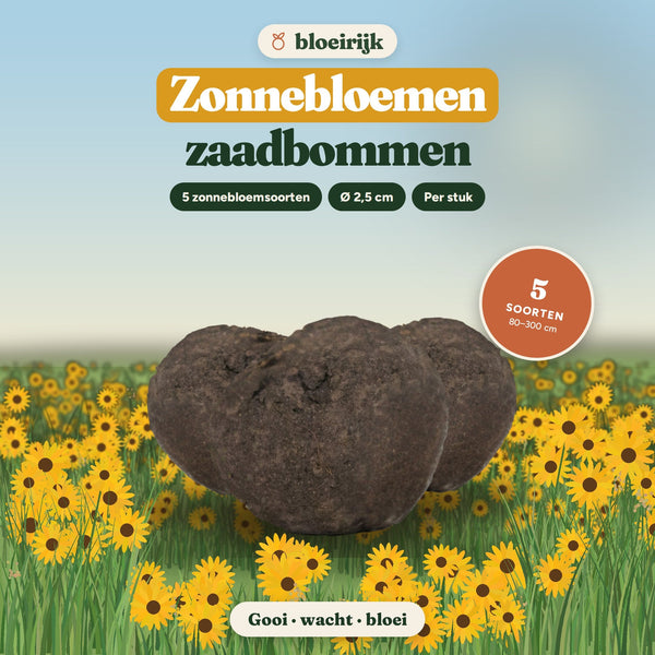 Zaadbommen Zonnebloemmix van bloeirijk in een bloemenweide