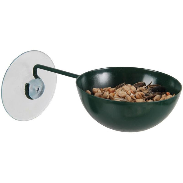 Esschert Design raamvoederbakje donkergroen – metalen raamvoederbak met zuignap (7×12,5×5 cm, gepoedercoat)