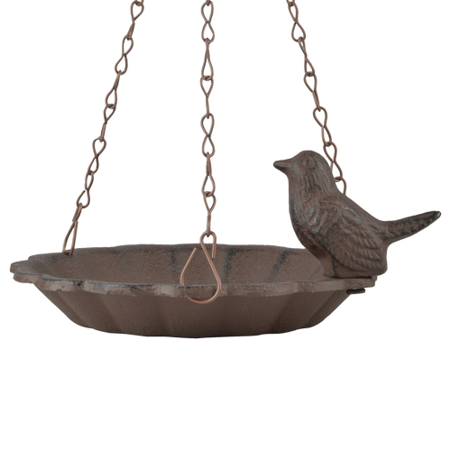 Hangend Vogelbad met Vogel – Gietijzer Antiek Roestbruin | Esschert Design