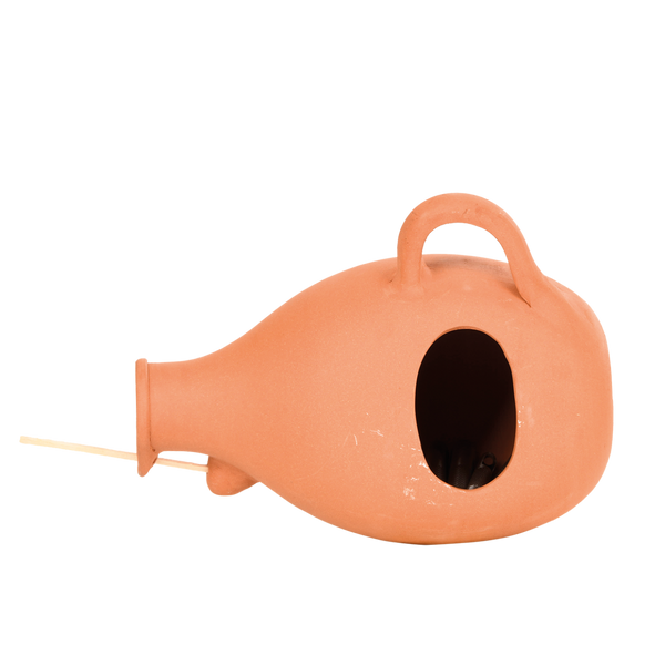 Terracotta mezen en mussen vogelpot