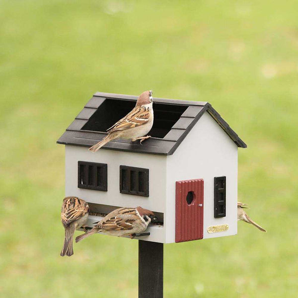 Grijs Voederhuisje met Vogelbad – Houten Vogelvoederhuis | Wildlife Garden
