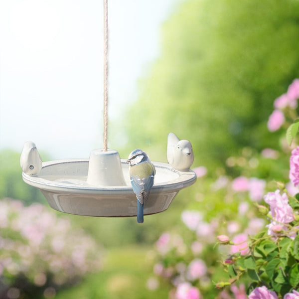 Bain d'oiseau suspendu rond en céramique