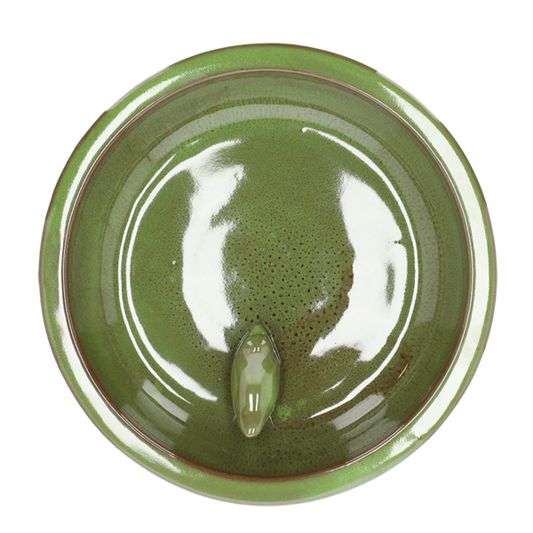 Bain d'oiseaux en céramique sur pied vert S