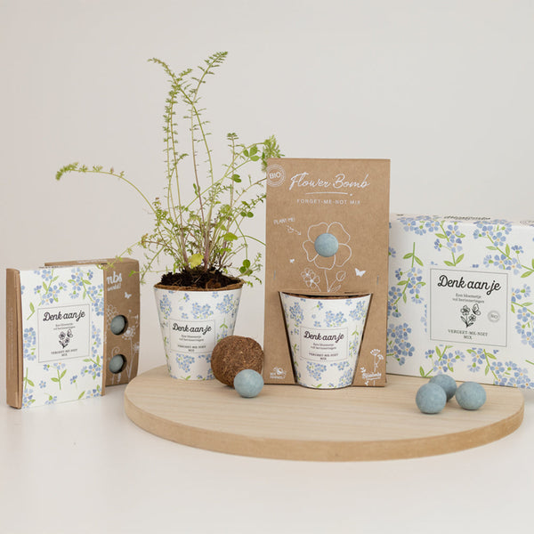 Gift Box Small "Denk aan je" met 7 Vergeet-me-niet Mix Zaadbommetjes