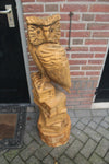 Sculpture bois chouette sur une pile de livres 120cm