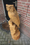 Sculpture bois chouette sur une pile de livres 120cm