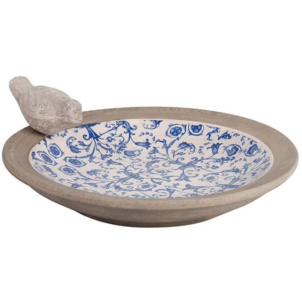 Esschert Design - Bain d'oiseaux en céramique bleu-blanc