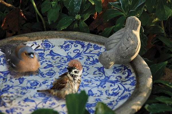 Esschert Design - Bain d'oiseaux en céramique bleu-blanc