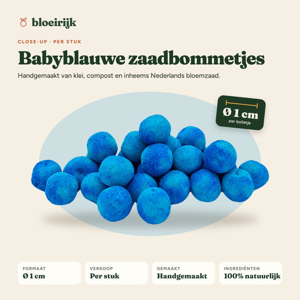 Close-up babyblauwe zaadbommetjes, Ø 1 cm