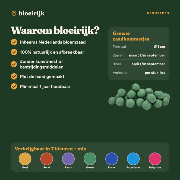 Kenmerken van groene zaadbommetjes