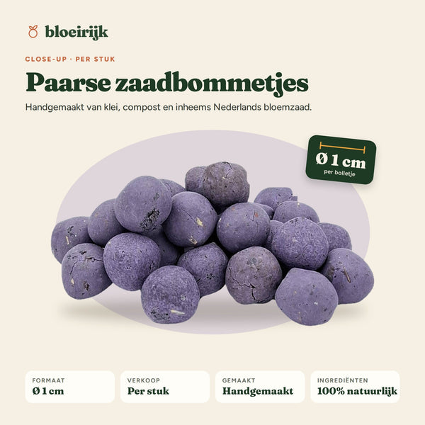 Close-up paarse zaadbommetjes, Ø 1 cm