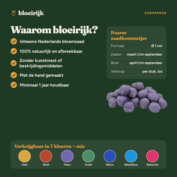 Kenmerken van paarse zaadbommetjes