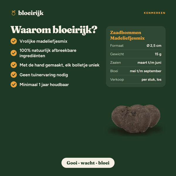 Kenmerken van zaadbommen madeliefjesmix